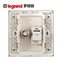 罗格朗 香槟金电视电脑插座86型网络+有线电视插座面板宽带金色