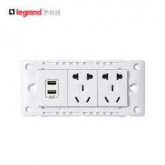 罗格朗 118型中盒三位10孔电源插座+双口USB手机充电插座面板