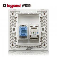 罗格朗 黑色六类千兆网线电脑网口电话插座面板超6类网络二合一