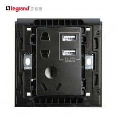 罗格朗 K5黑色五孔带USB开关插座面板86型墙壁充电双口家用