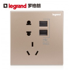 罗格朗 五孔带USB插座面板家用电源86型逸景开关玫瑰金暗装5孔