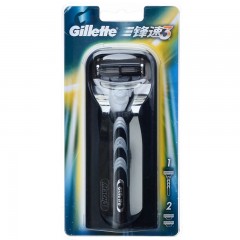 吉列 锋速3手动剃须刀架含2刀片 峰速3男士干净三层刀头刮胡刀