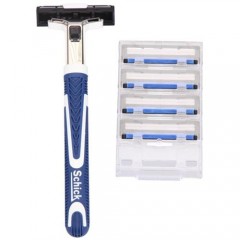 舒适/Schick  蓝超凡剃须刀架含5刀片 男士手动刮胡刀双层润滑刀