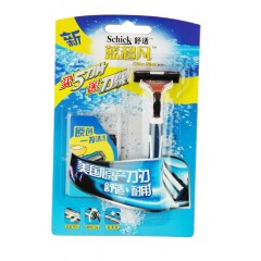 舒适/Schick  蓝超凡剃须刀架含5刀片 男士手动刮胡刀双层润滑刀