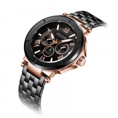 聚利时  新款男表多功能星期日历月相夜光大表盘钢带手表JAH-102