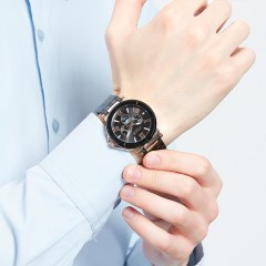 聚利时  新款男表多功能星期日历月相夜光大表盘钢带手表JAH-102