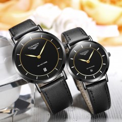 冠琴 手表男士超薄真皮钢带石英表 情侣时尚女表防水夜光男表