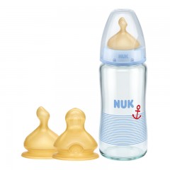 NUK 宽口径240ML玻璃奶瓶1号+1卡（0-6个月中圆孔）乳胶奶嘴套装