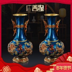 国产 铜花瓶摆件客厅家居装饰新中式插花花器乔迁礼品办公桌面彩铜花瓶