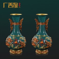 国产 铜花瓶摆件客厅家居装饰新中式插花花器乔迁礼品办公桌面彩铜花瓶