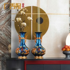 国产 铜花瓶摆件客厅家居装饰新中式插花花器乔迁礼品办公桌面彩铜花瓶