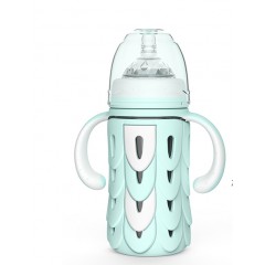 爱因美 婴儿奶瓶玻璃防爆防摔带手柄吸管新生儿宽口径宝宝防胀气