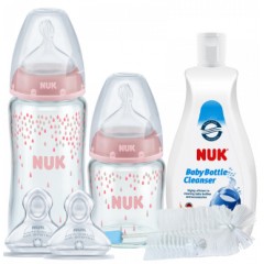 NUK  新生儿喂养洗护套装 宽口径玻璃奶瓶硅胶奶嘴刷子清洁液