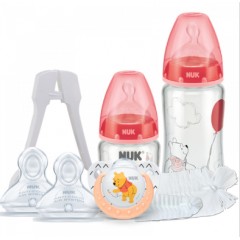 NUK 迪士尼小熊维尼宽口径玻璃奶瓶奶嘴安抚奶嘴奶瓶夹奶瓶刷6件套
