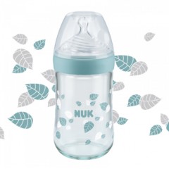 NUK 自然母感宽口玻璃奶瓶240ml带初生型0-6月M号防胀气奶嘴