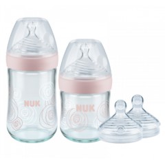 NUK 自然母感宽口玻璃奶瓶奶嘴3件套0-6个月初生婴儿奶瓶套装