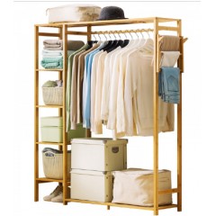 木马人 简易衣帽架实木卧室落地挂衣架柜子衣服包置物家用简约现代