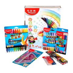 马培德 MAPED CH899925 绘画七套装 （12色彩色铅笔×1 小鲸鱼橡皮×1 不掉屑转笔刀×1 HB绘图铅笔（12支装）×1 不易折断套尺×1 24色油画棒×1 双头水彩笔×1）