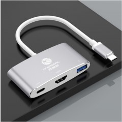 ☆秋叶原 CHOSEAL USB 3.1 TYPE C-C+VGA+USB3.0 苹果多功能转换器 铝壳 银灰色 QD6312