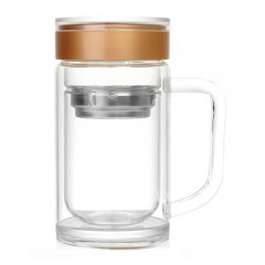 哈尔斯 玻璃杯 双层 带盖玻璃水杯水晶杯玻璃茶杯 办公杯 HCP-320-1