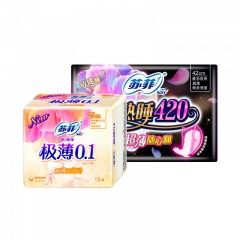 苏菲 卫生巾极薄0.1弹力贴身超熟睡随心翻420棉柔日夜用组合混合装