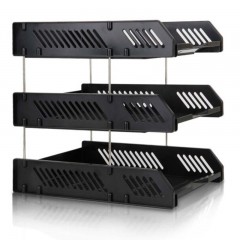 得力(deli)-9209-三层镂空收纳文件座-自由拆卸组装-三层文件盘/文件框牢固耐用-桌面文件管理-黑色-单位：个