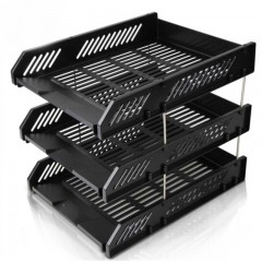 得力(deli)-9209-三层镂空收纳文件座-自由拆卸组装-三层文件盘/文件框牢固耐用-桌面文件管理-黑色-单位：个