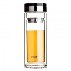 富光 双层水晶玻璃杯男便携车载水杯办公带盖茶杯耐热加厚杯子  FB1014-280