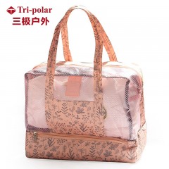 三极户外（Tri-polar）防水沙滩游泳包 男女干湿分离 洗澡洗浴洗漱衣物袋干湿收纳包TP1997 粉色树叶 36*18*29cm