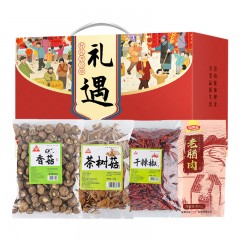 川珍 香菇茶树菇腊肉干辣椒组合礼遇礼盒 1900g/盒 四川特产老腊肉 山珍菌菇煲汤食材