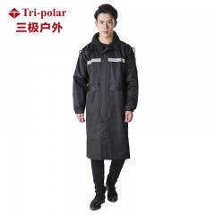三极户外（Tri-polar）TP1673 户外加厚连体加长款时尚成人男风衣保安执勤雨衣(M-XXXL码数可选) 黑色 单位：套