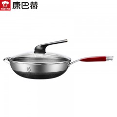 康巴赫（KBH）五代炒锅34cm抗菌不锈钢炒菜锅蜂窝少油烟不粘锅电磁炉燃气通用 【5代抗菌炒锅】34cm 单位：个