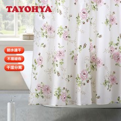 多样屋（TAYOHYA）浴帘浴室隔断帘防水布淋浴帘套装卫生间干湿分离涤纶免打孔 花园玫瑰粉色1.8m*1.8m 单位：张