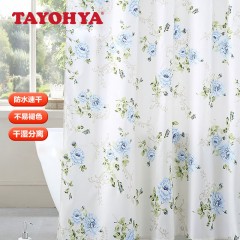 多样屋（TAYOHYA）浴帘浴室隔断帘防水布淋浴帘套装卫生间干湿分离涤纶免打孔 花园玫瑰蓝色1.8m*1.8m 单位：张