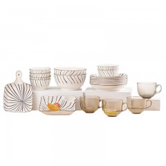 可美瑞特 家用陶瓷饭盘带柄菜盘家用组合沉鱼落雁二十件套 单位：套