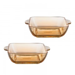 可美瑞特 家用创意琥珀色耐热玻璃双耳餐盘前程似锦方盘两件套 单位：套