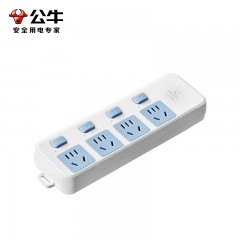 公牛 基础蓝白款无线排插/插座/拖线板带儿童保护门新国标插线板多功能 4位分控无线（5孔*4） 长:225.5mm 宽:72mm 高:31mm 无线排插蓝白插座 单位：个