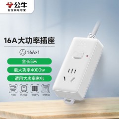 公牛（BULL）16A大功率空调伴侣插座/插线板/插排/排插/接线板/拖线板GN-104D 1位总控全长5米 单位：个