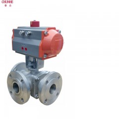 春合 不锈钢304法兰连接T型三通气动球阀AT气动头 Q645F-16P