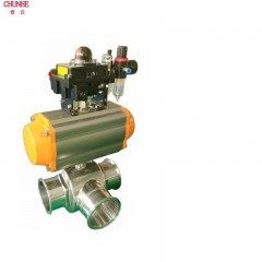 春合 不锈钢316T型三通快装卡箍式气动球阀 Q685F-16R