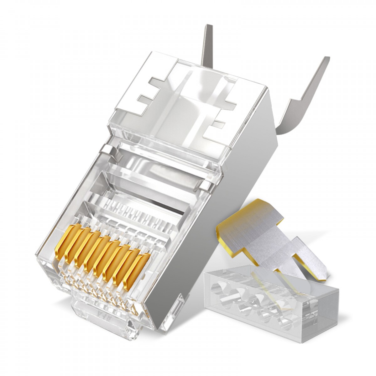 samzhe/山泽 七类水晶头万兆屏蔽水晶头cat7类rj45网线接头铜壳镀金工