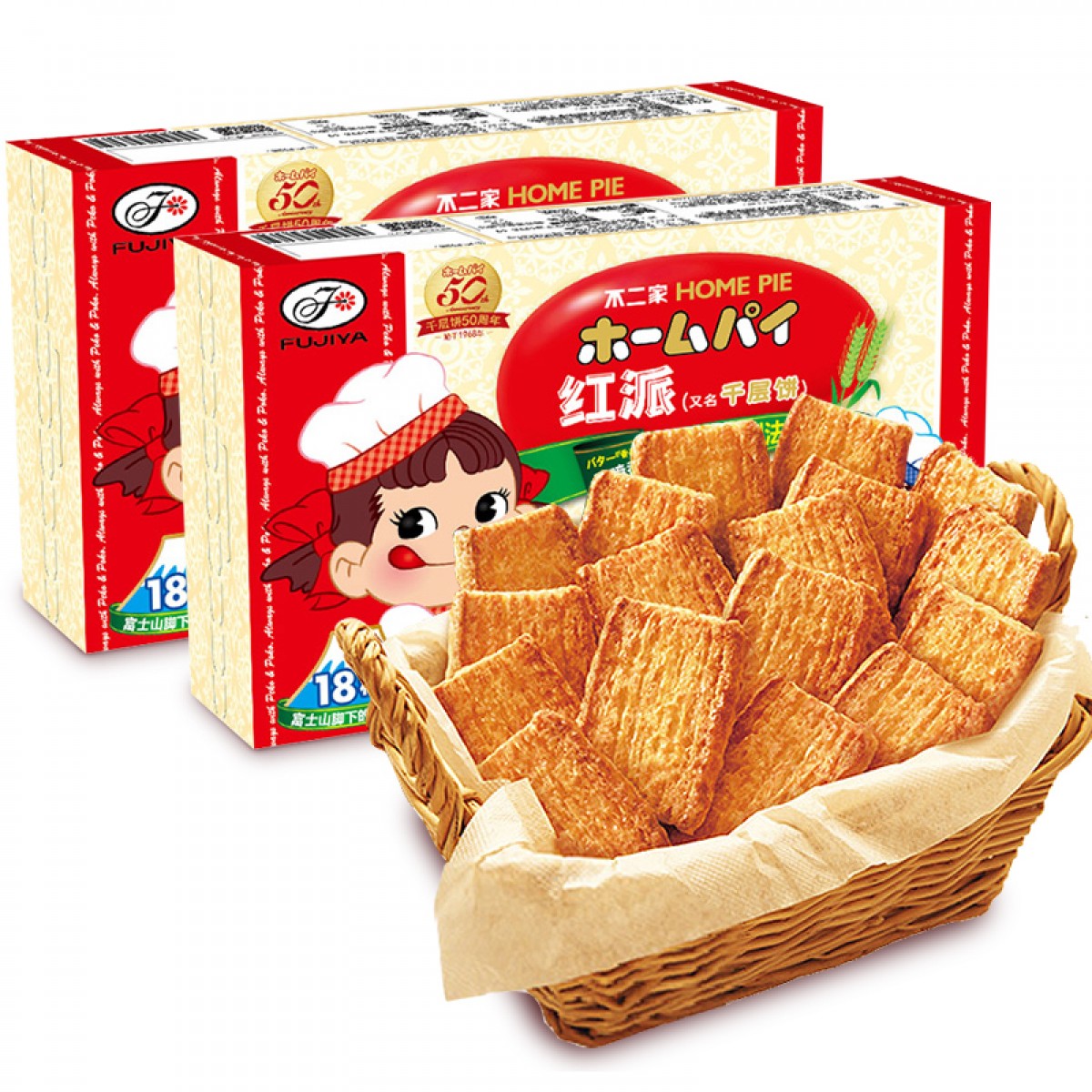 不二家千层饼18枚88g2盒装日本进口酥脆饼干休闲零食儿童饼干