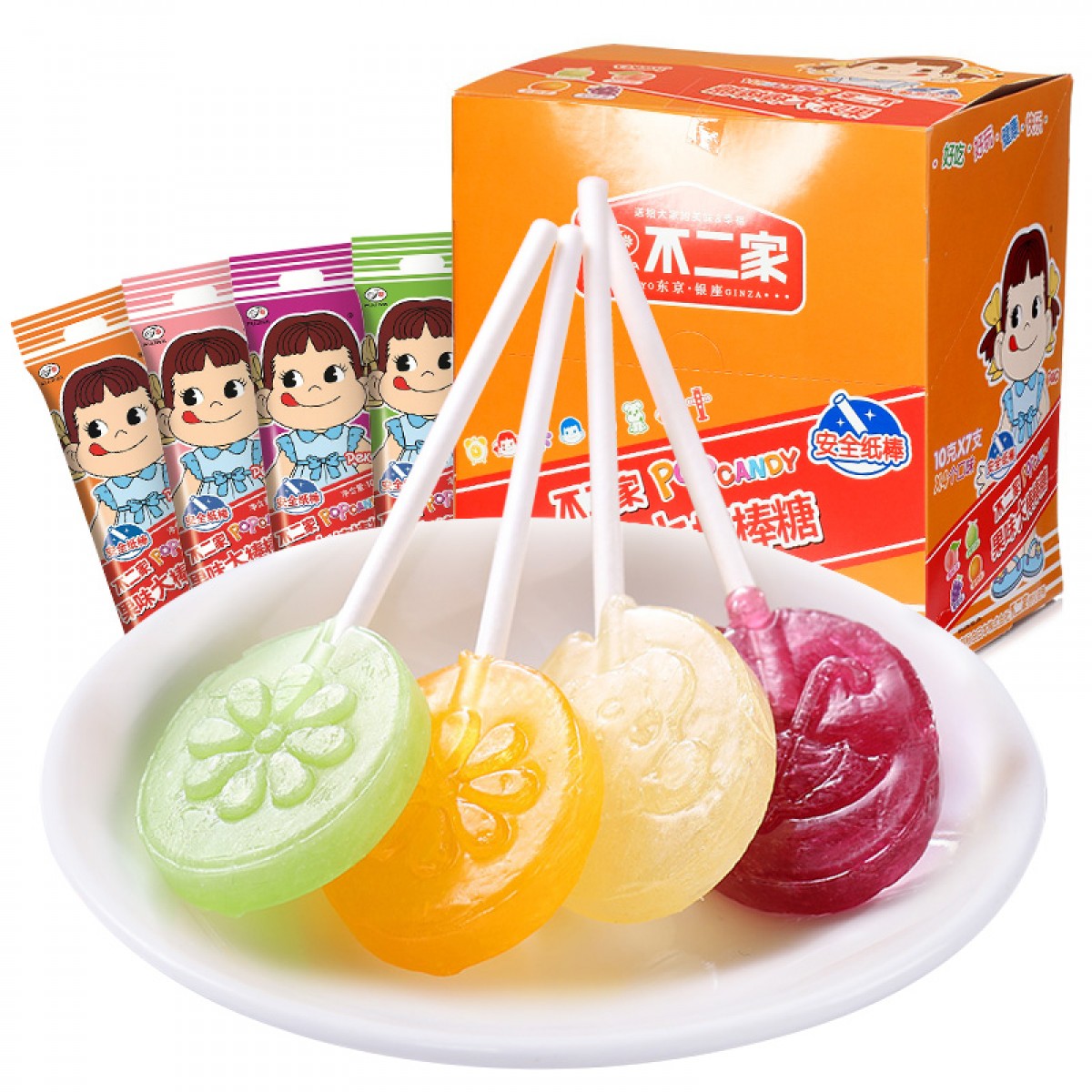 不二家 果味大棒棒糖280g 水果4口味混合装 儿童糖果休闲小零食