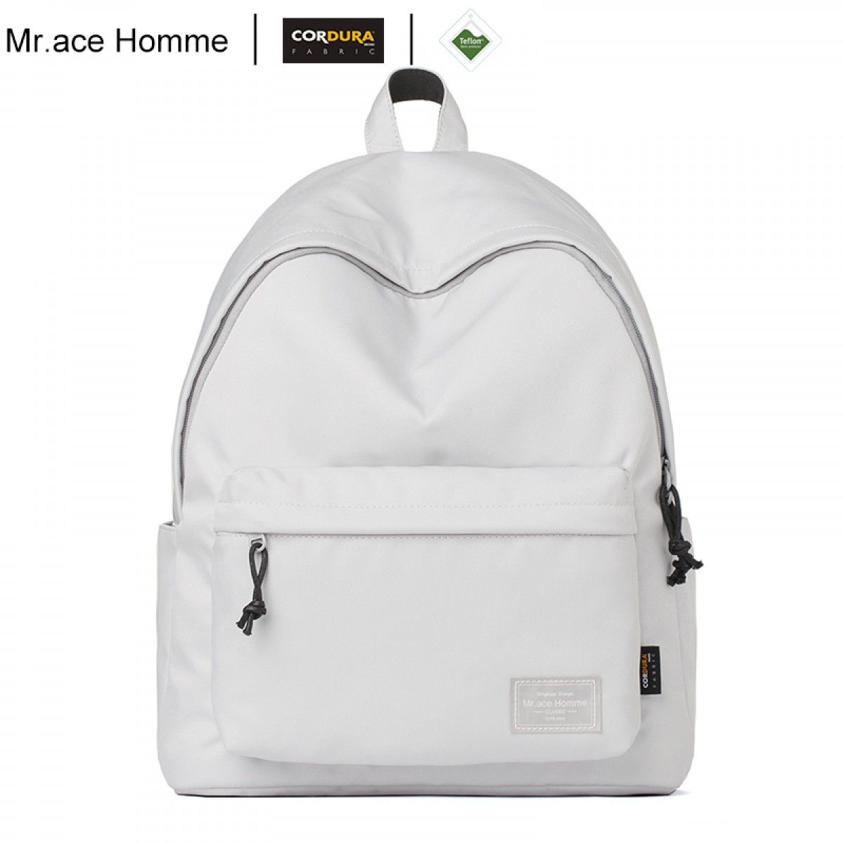 mr.ace homme双肩包女韩版纯色大容量背包白色简约学生书包男防水