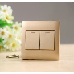 罗格朗 开关插座香槟金开关面板两开墙壁开关二开单控荧光开关tcl