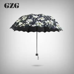 GZG 雨伞折叠太阳伞女黑胶防晒防紫外线遮阳伞学生小清新女神森系
