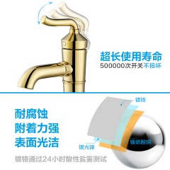 摩恩 冷热面盆龙头洗手池洗脸盆水龙头金色商场同款送下水器 16121P