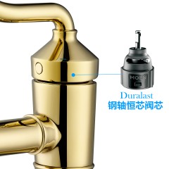 摩恩 冷热面盆龙头洗手池洗脸盆水龙头金色商场同款送下水器 16121P