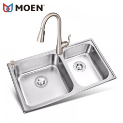 摩恩 304不锈钢加厚厨房水槽双槽套餐水龙头洗菜盆台下洗碗盆水池