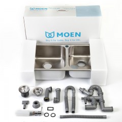 摩恩 304不锈钢加厚厨房水槽双槽套餐水龙头洗菜盆台下洗碗盆水池